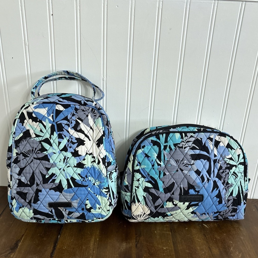 Vera Bradley Quilted Camofloral Lunch/Cosmetics Carrying Travel Case Set Lined